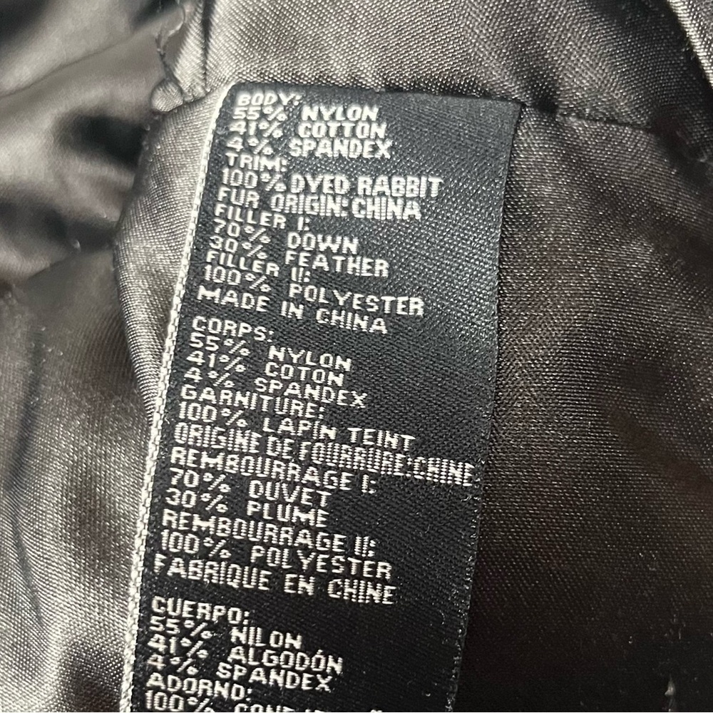 Bebe Y2K Rabbit Fur Trimmed down and feather filled belted jacket black size M - Picture 9 of 10